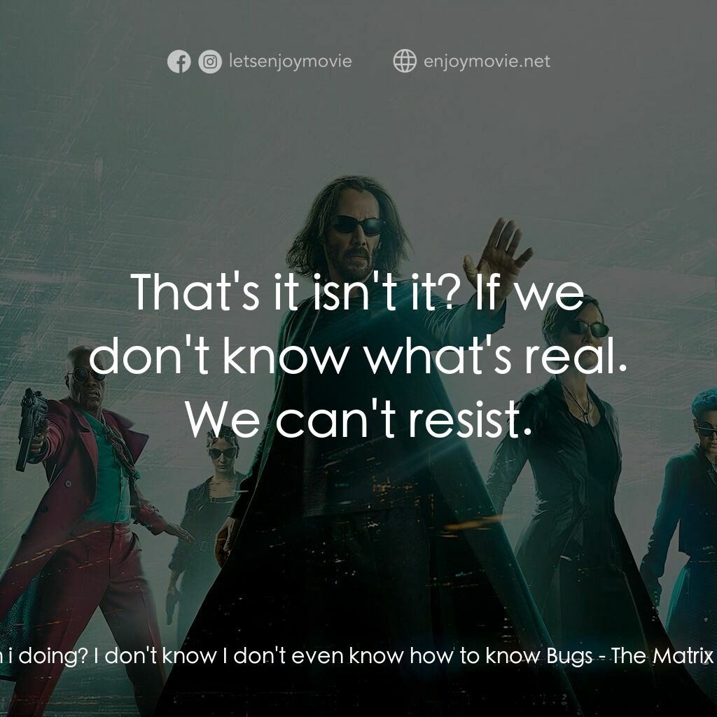 22世紀殺人網絡 復活次元電影對白：Neo:  How am i doing? I don't know I don't even know how to know Bugs:  That's it