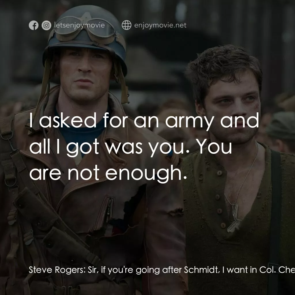 美國隊長：復仇者先鋒電影對白：Steve Rogers:  Sir, if you're going after Schmidt, I want in Col. Chester Phillip