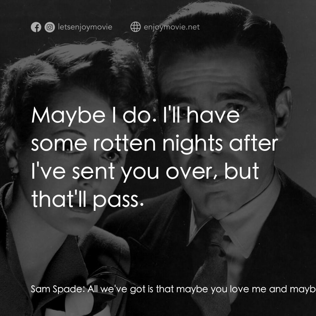 群雄奪寶鷹電影對白：Sam Spade:  All we've got is that maybe you love me and maybe I love you. Brigid 