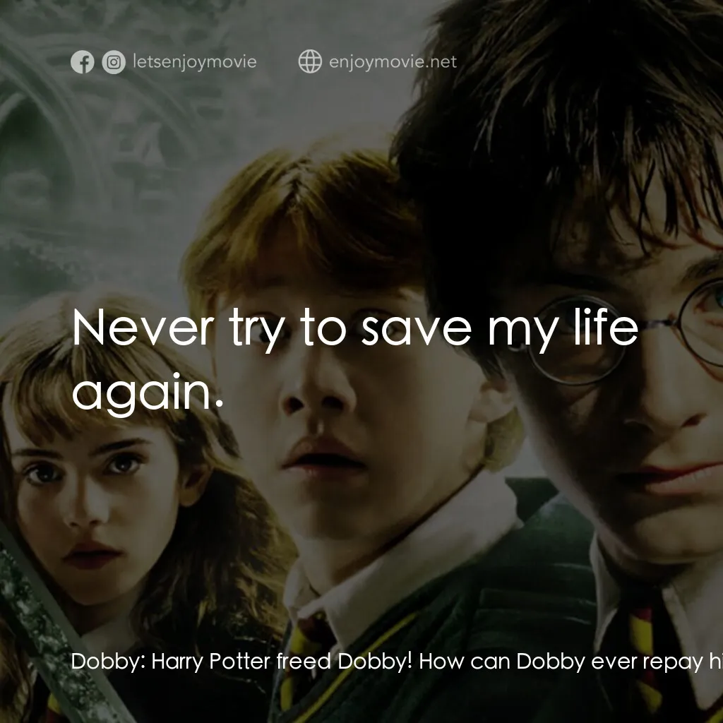 哈利波特：消失的密室電影對白：Dobby:  Harry Potter freed Dobby! How can Dobby ever repay him? Harry Potter:  Ju