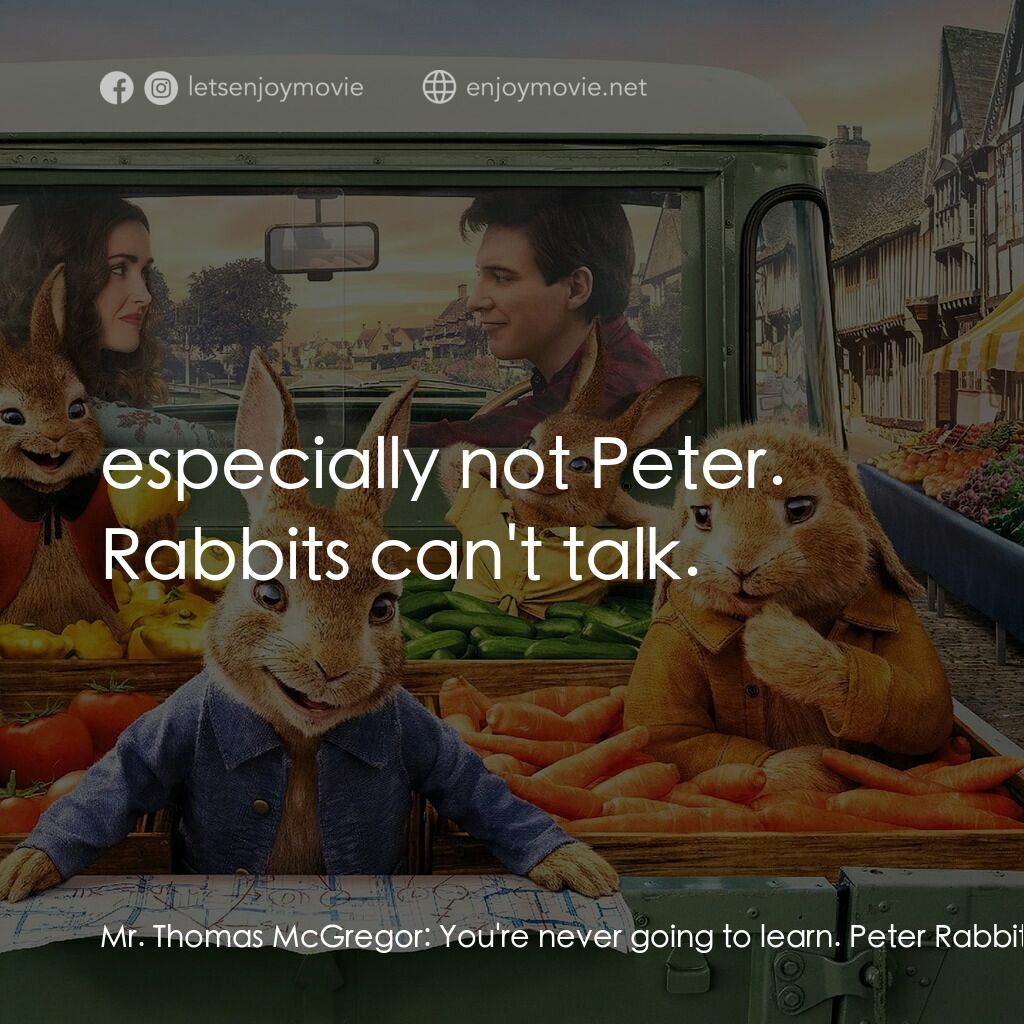 比得兔兔電影對白：Mr. Thomas McGregor:  You're never going to learn. Peter Rabbit:  You never give 