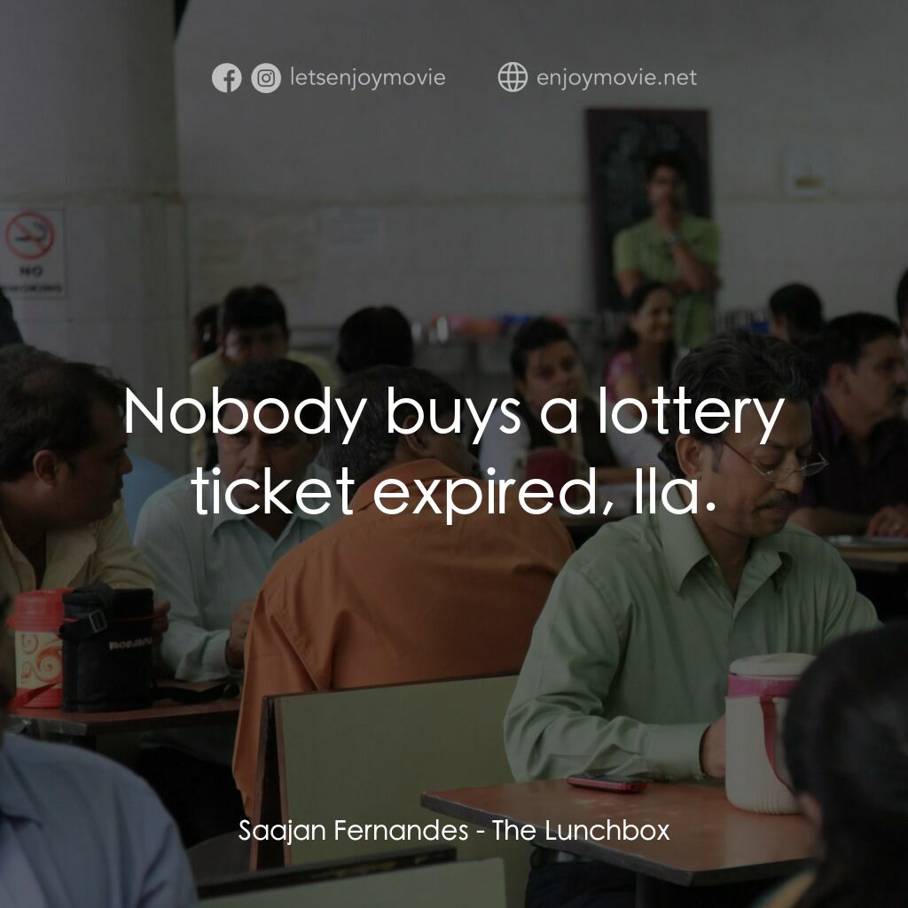 《美味情書》經典台詞：Saajan Fernandes:  Nobody buys a lottery ticket ex ...