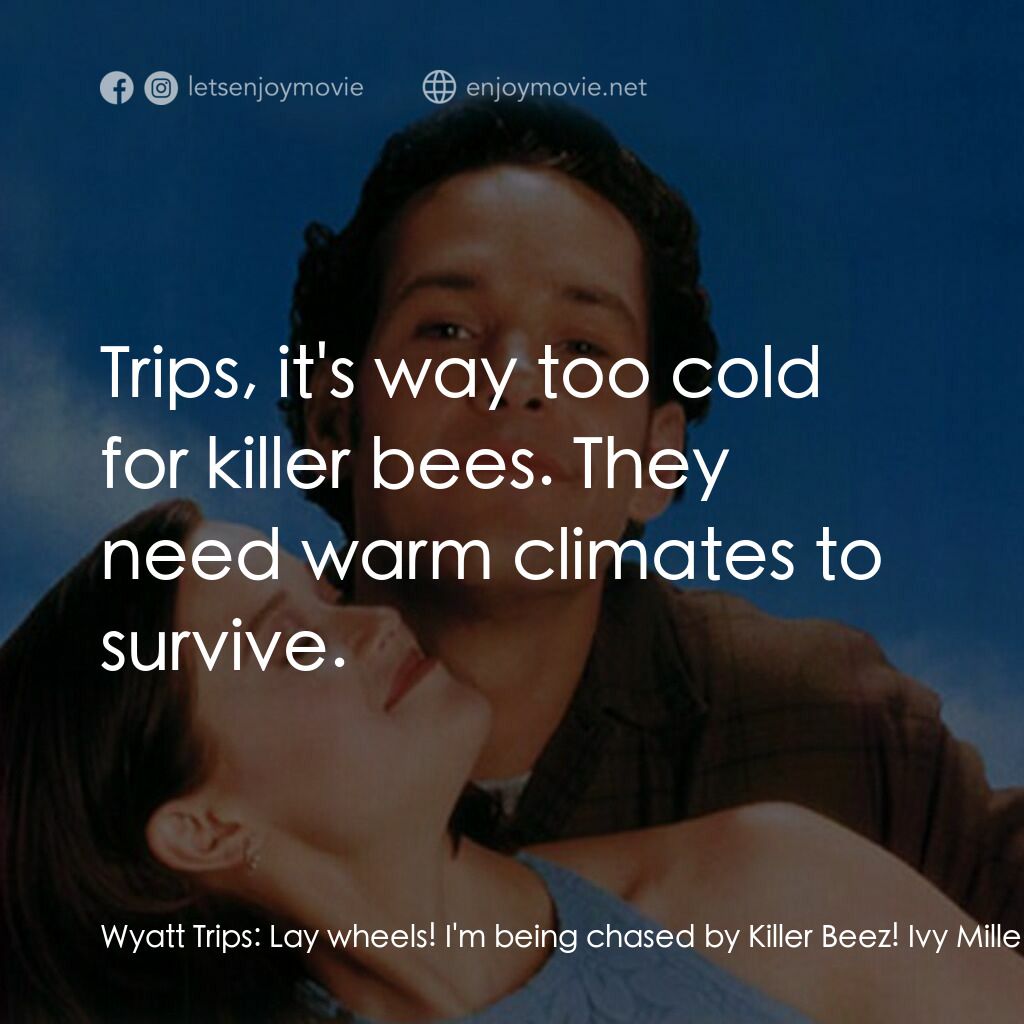 愛情快遞電影對白：Wyatt Trips:  Lay wheels! I'm being chased by Killer Beez! Ivy Miller:  Trips, it