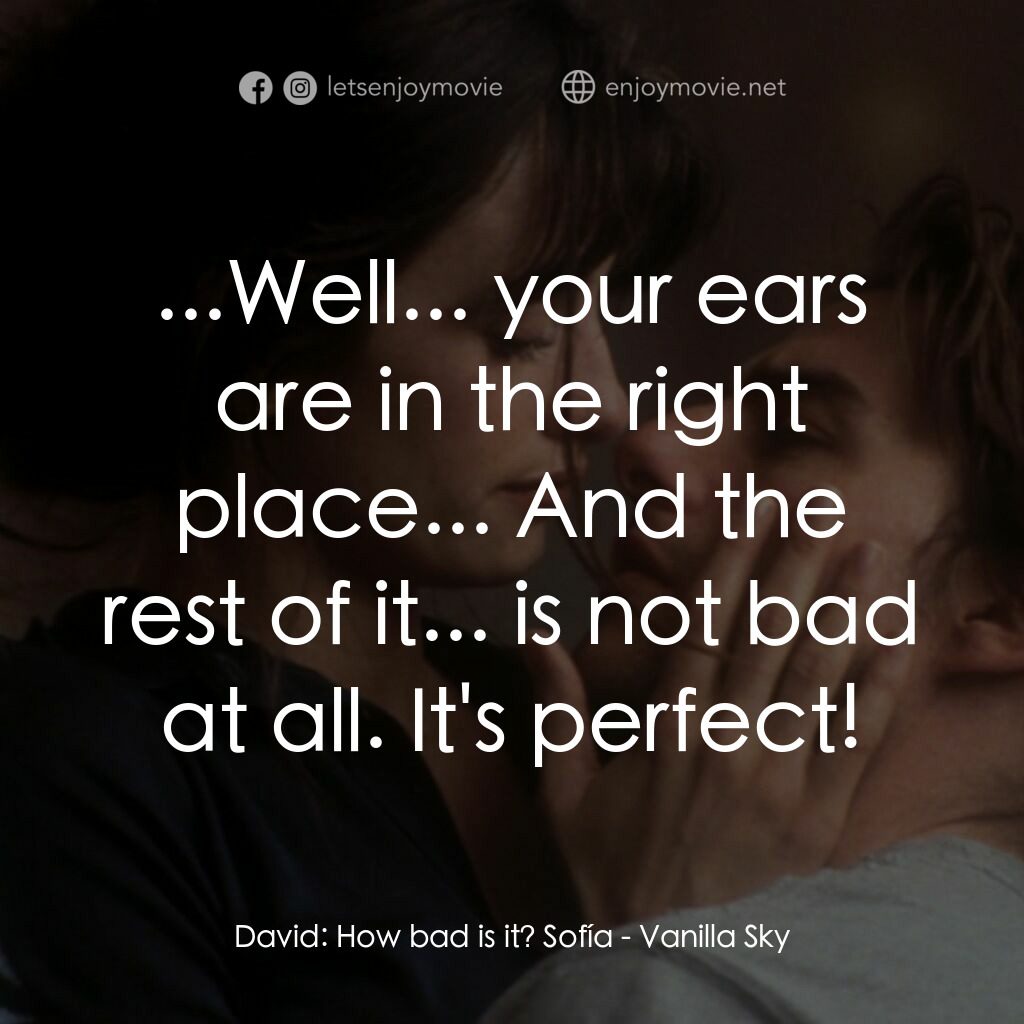 魂離情外天電影對白：David:  How bad is it? Sofía:  ...Well... your ears are in the right place... And