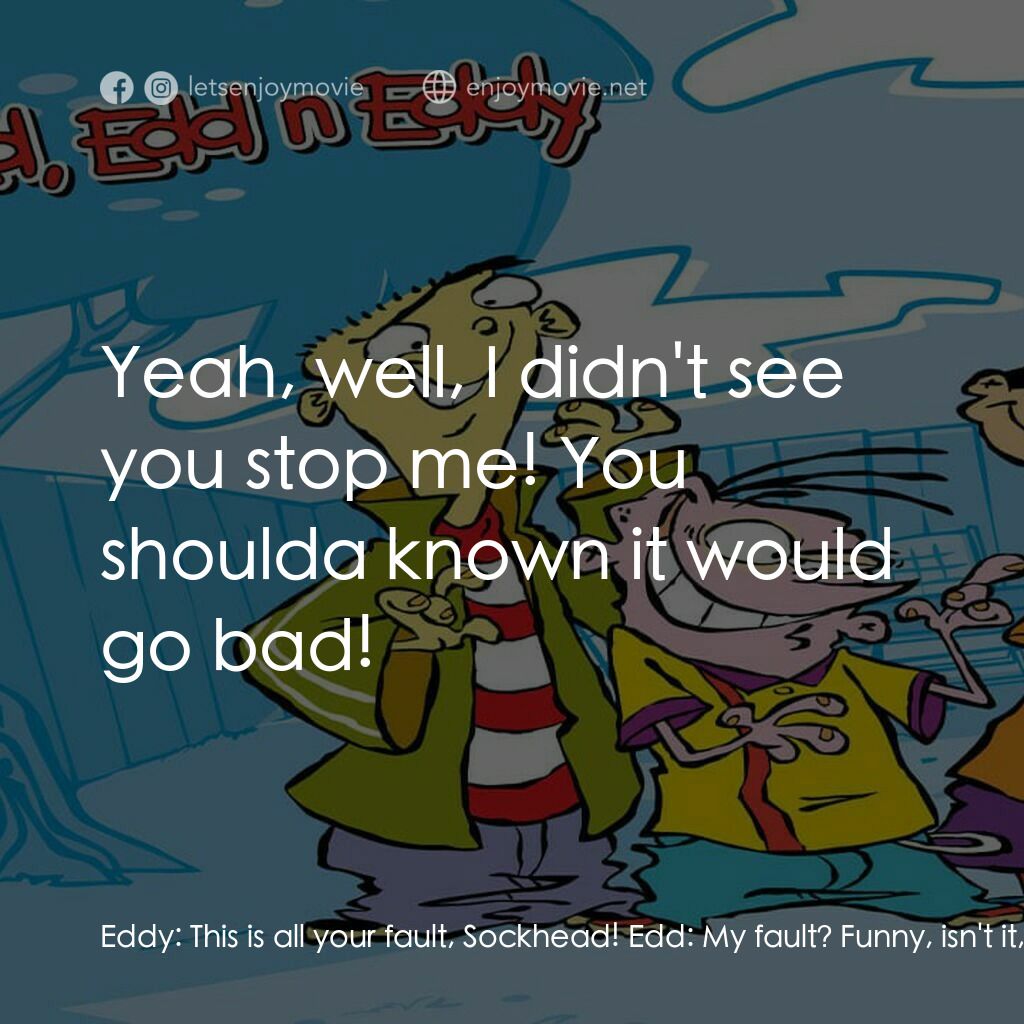 《Ed, Edd n Eddy's Big Picture Show》經典台詞：Eddy:  This is all your fault, Sockhead! Edd:  My  ...