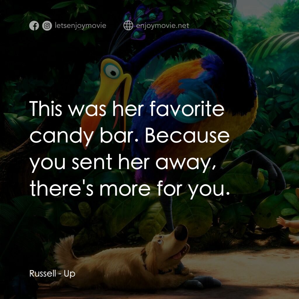 沖天救兵電影對白：Russell:  This was her favorite candy bar. Because you sent her away, there's mor