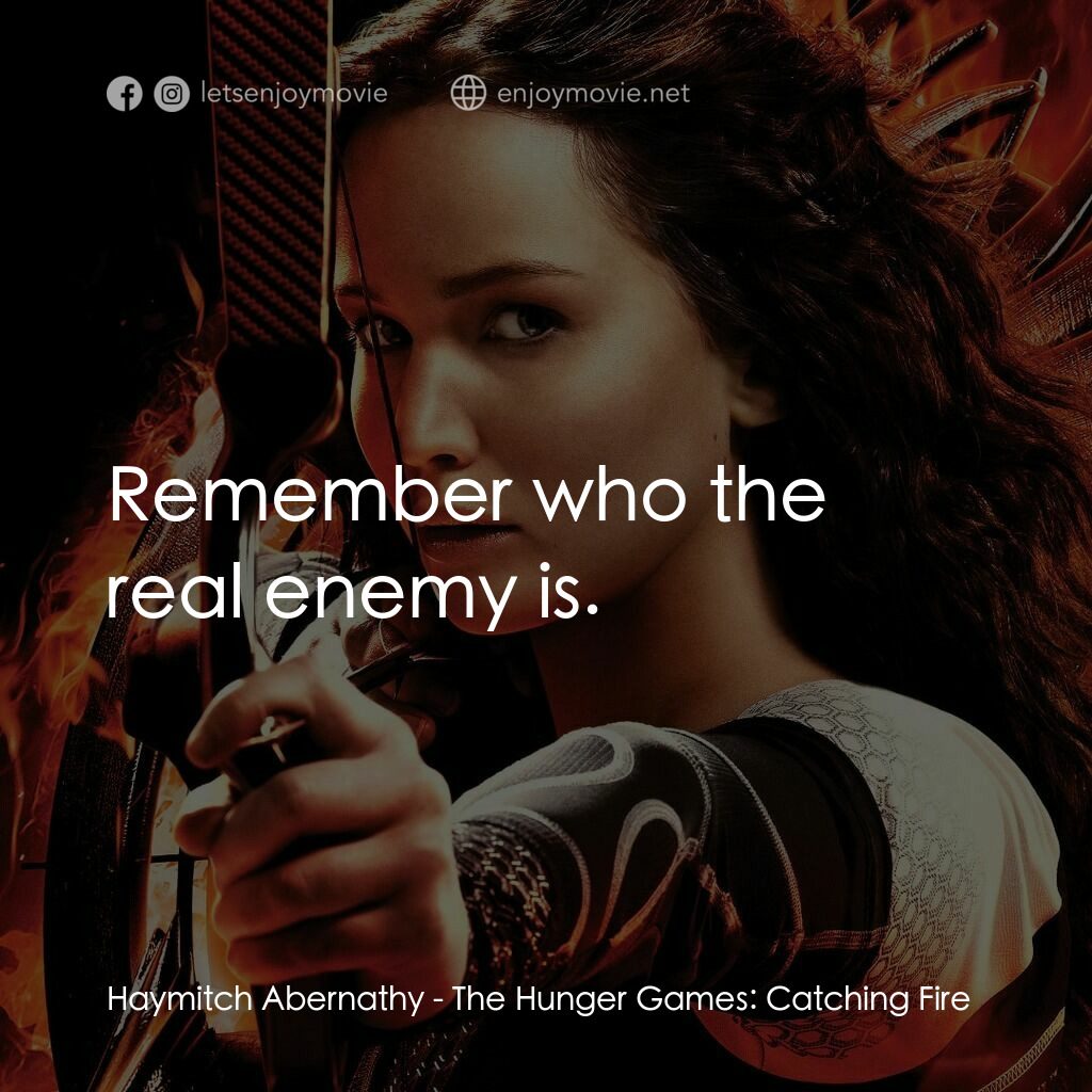 飢餓遊戲2：星火燎原 電影對白：Haymitch Abernathy:  Remember who the real enemy is.