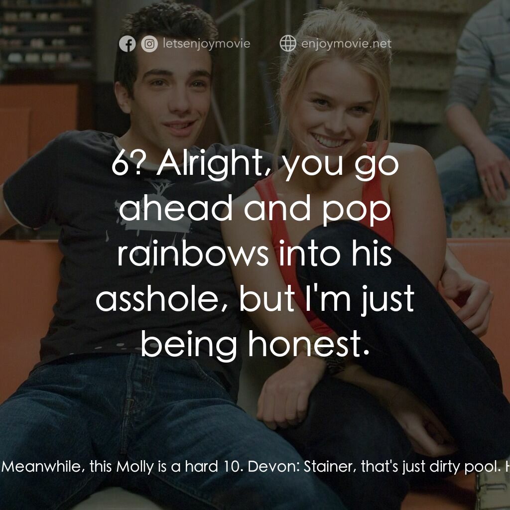 索女宅男配電影對白：Stainer:  I love Kirkey but let's face it, the guy's a 5. Meanwhile, this Molly i