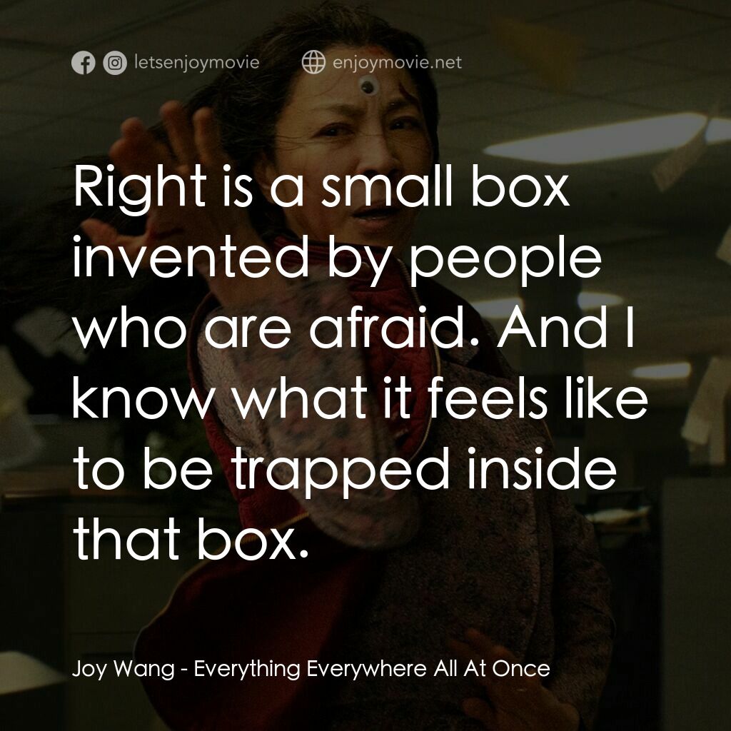 媽的多重宇宙電影對白：Joy Wang:  Right is a small box invented by people who are afraid. And I know wha
