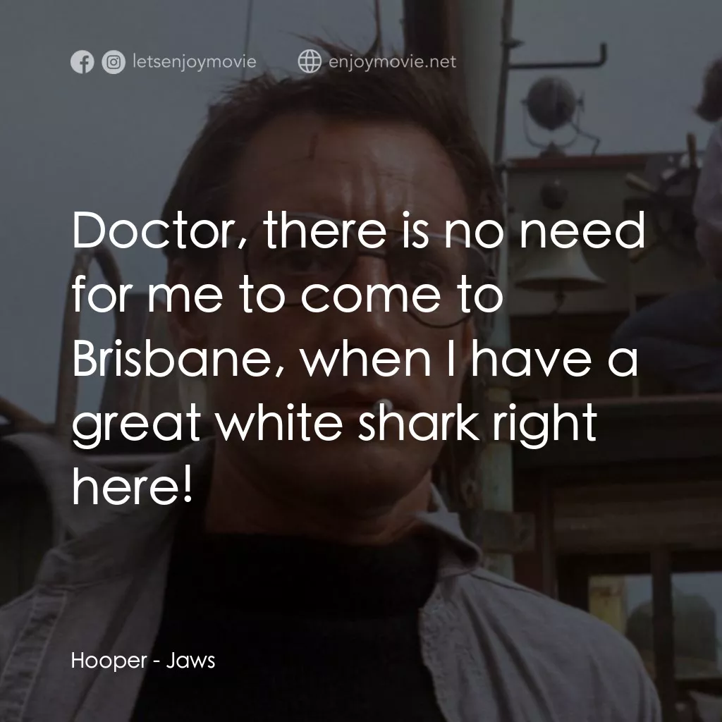 大白鯊電影對白：Hooper: Doctor, there is no need for me to come to Brisbane, when I have a great 