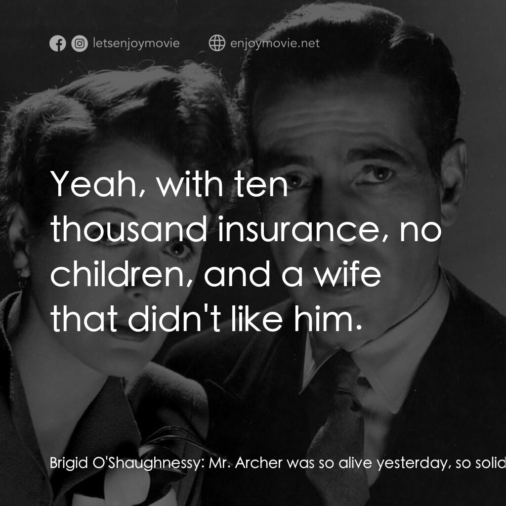 群雄奪寶鷹電影對白：Brigid O'Shaughnessy:  Mr. Archer was so alive yesterday, so solid and hearty... 