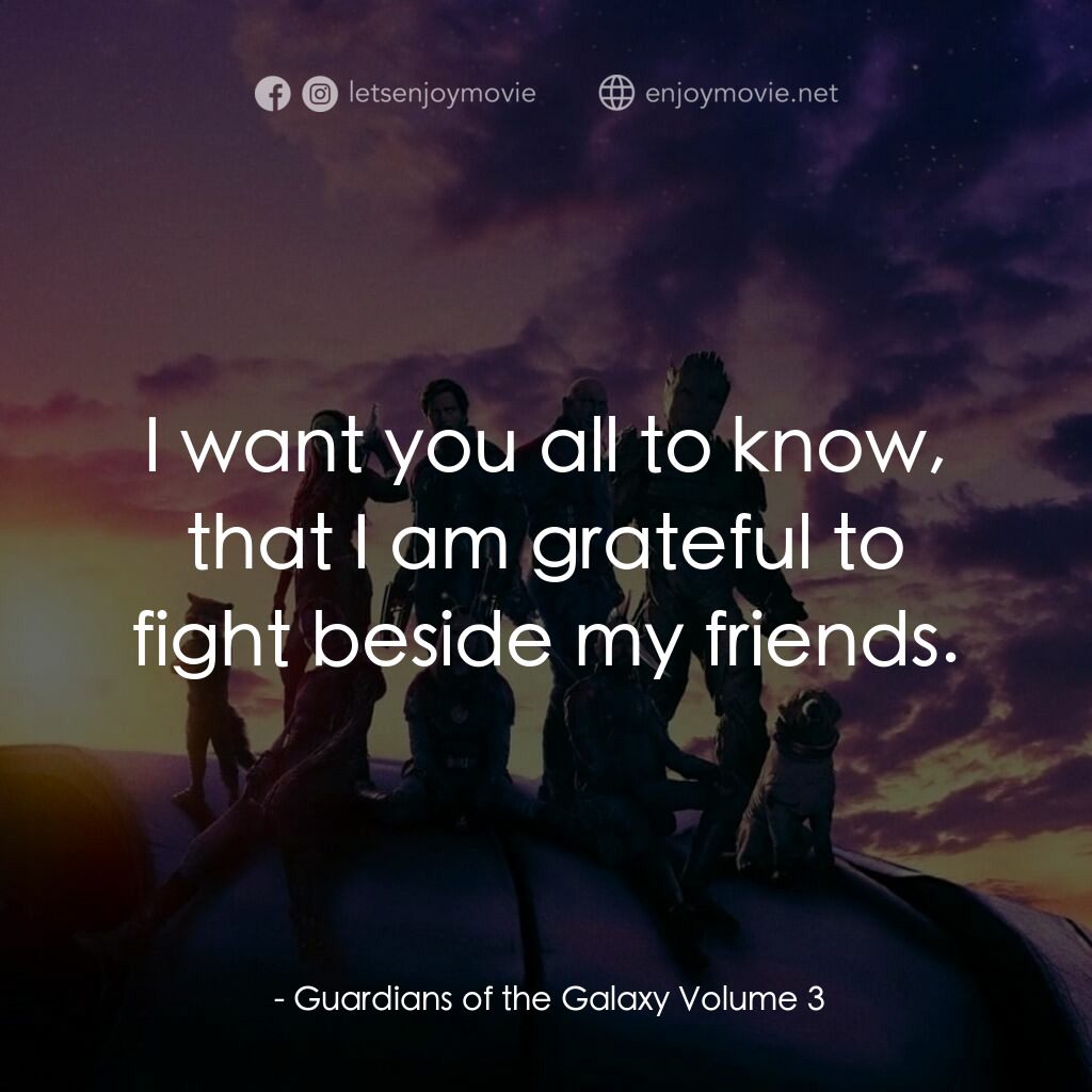 銀河守護隊 3電影對白：: I want you all to know, that I am grateful to fight beside my friends.