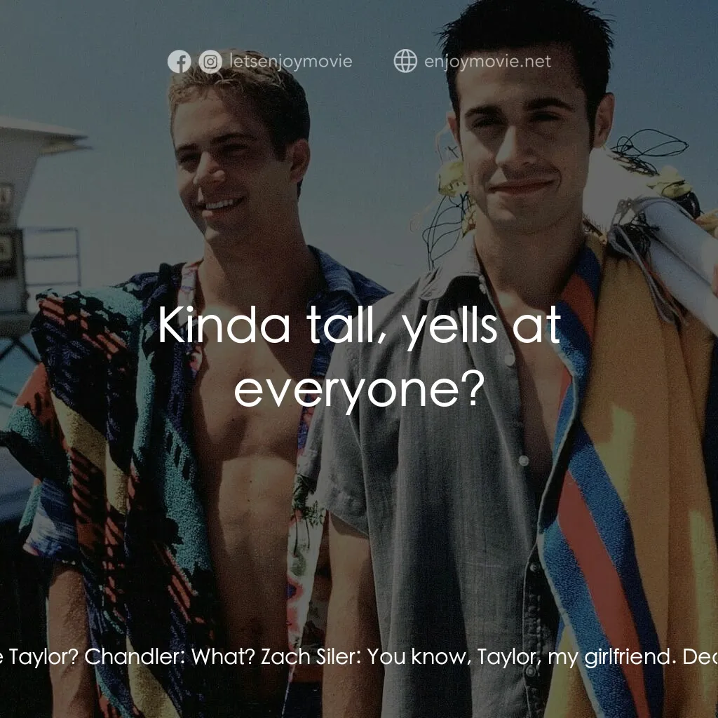 窈窕美眉電影對白：Zach Siler:  Has anyone see Taylor? Chandler:  What? Zach Siler:  You know, Taylo