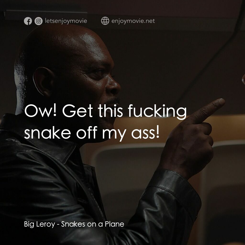 飛機上有蛇電影對白：Big Leroy:  Ow! Get this fucking snake off my ass!