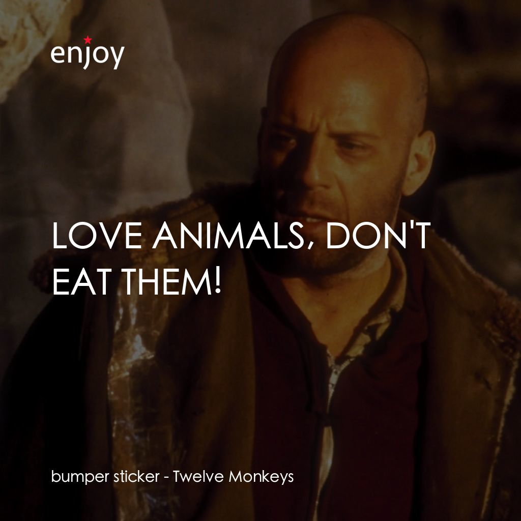 未來總動員電影對白：bumper sticker: LOVE ANIMALS, DON'T EAT THEM!