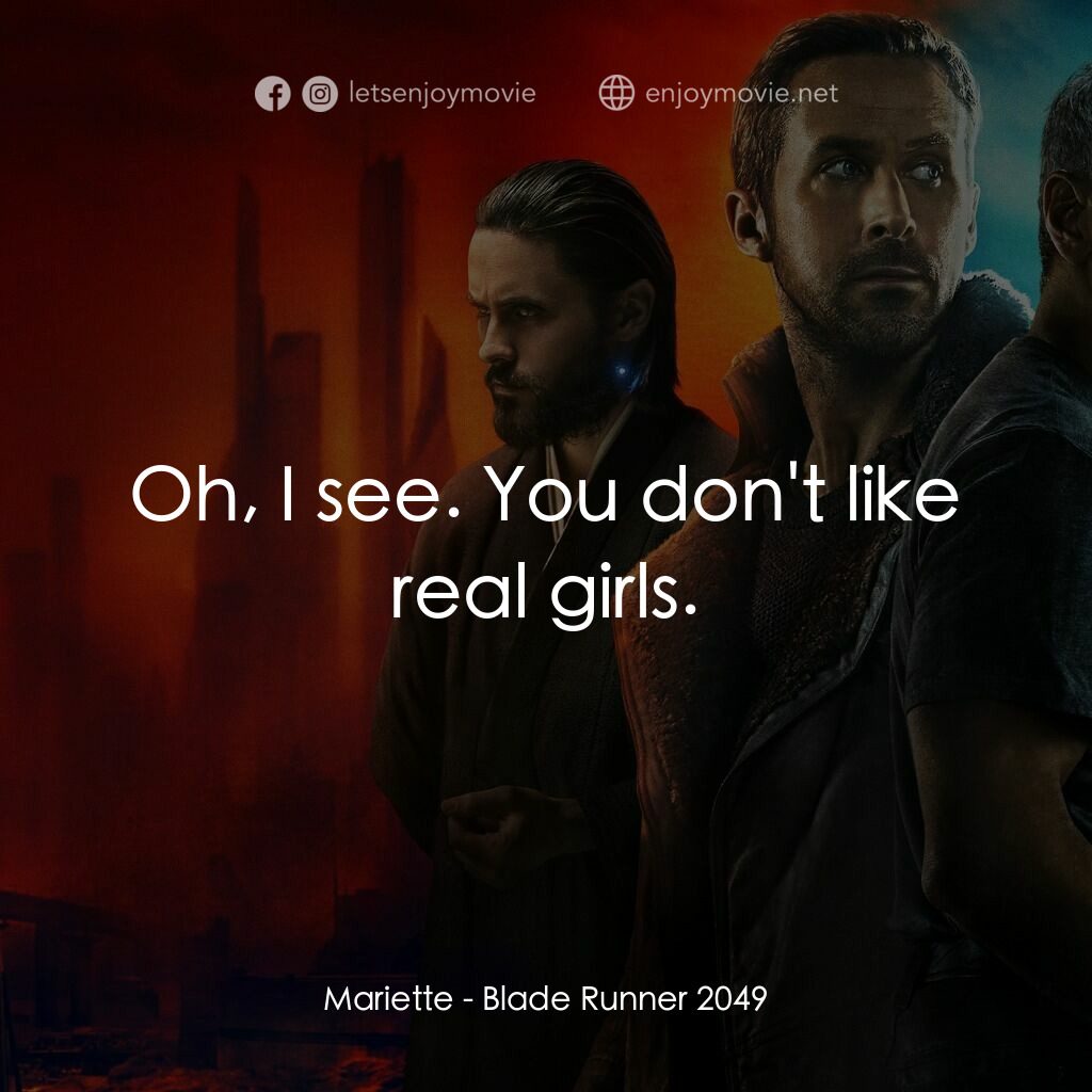 銀翼殺手2049電影對白：Mariette:  Oh, I see. You don't like real girls.