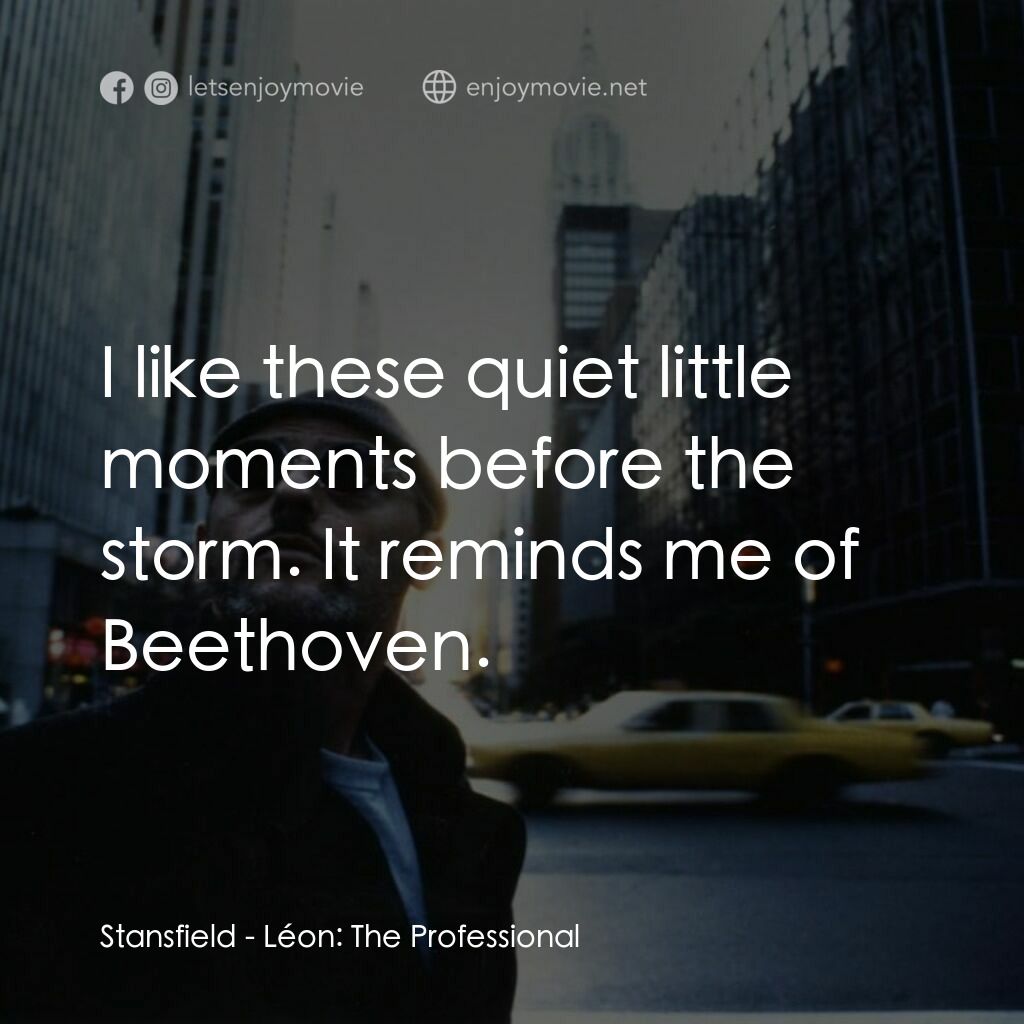 這個殺手不太冷電影對白：Stansfield:  I like these quiet little moments before the storm. It reminds me of