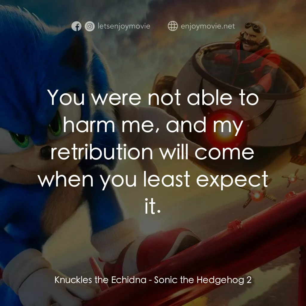 超音鼠大電影2電影對白：Knuckles the Echidna:  You were not able to harm me, and my retribution will come