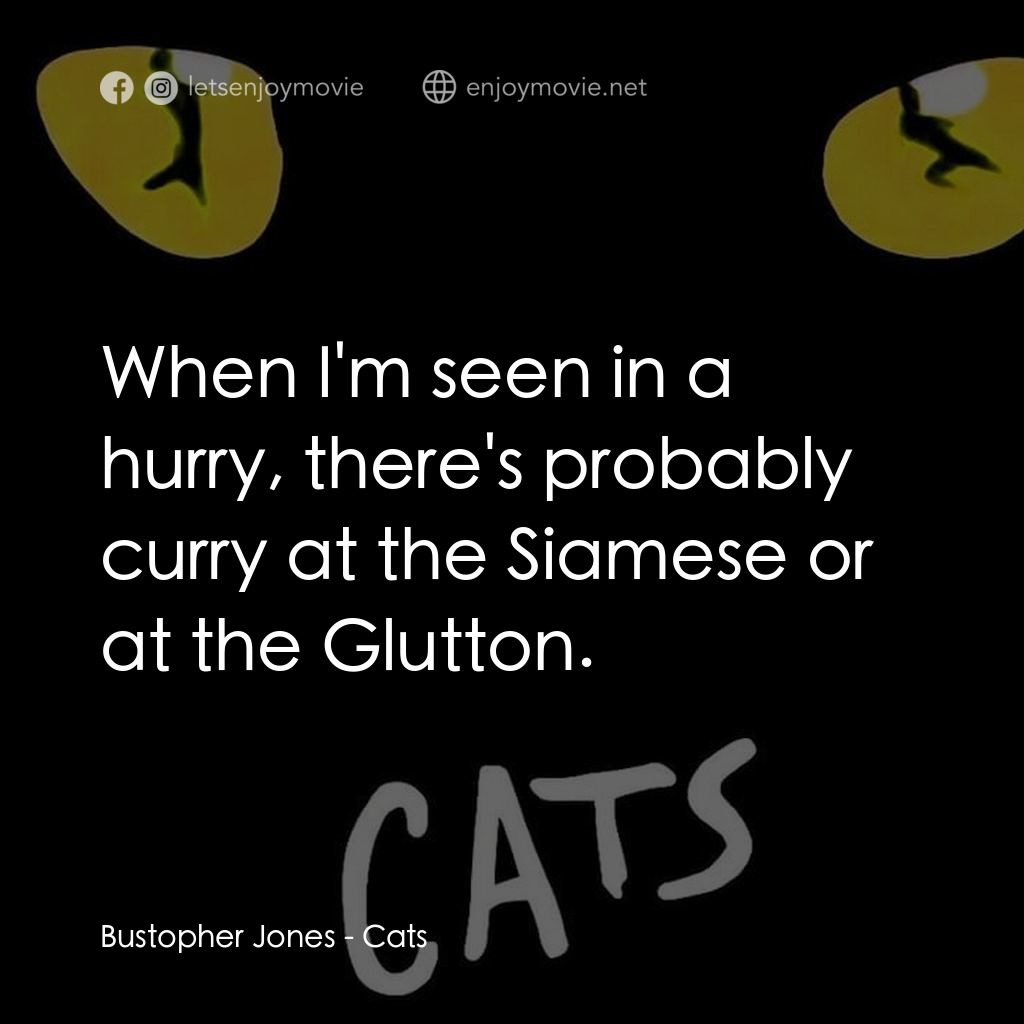 貓電影對白：Bustopher Jones: When I'm seen in a hurry, there's probably curry at the Siamese 
