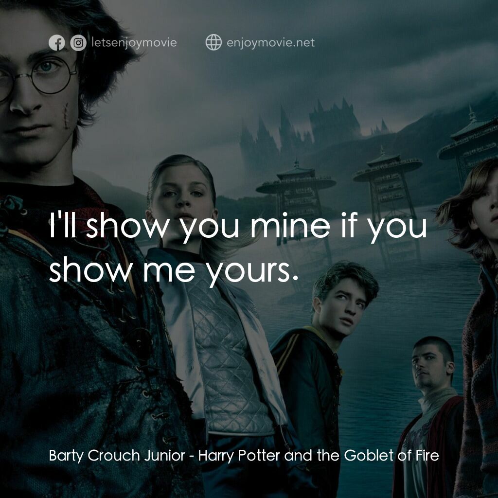 哈利波特：火盃的考驗電影對白：Barty Crouch Junior:  I'll show you mine if you show me yours.