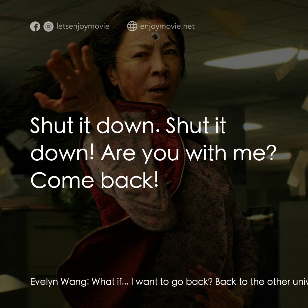 媽的多重宇宙經典對白：Evelyn Wang:  What if... I want to go back? Back to the other universe... Alpha Waymond:  Shut it dow