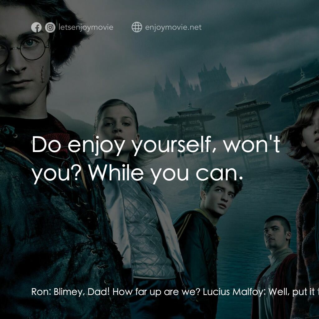 哈利波特：火盃的考驗電影對白：Ron:  Blimey, Dad! How far up are we? Lucius Malfoy:  Well, put it this way. If i