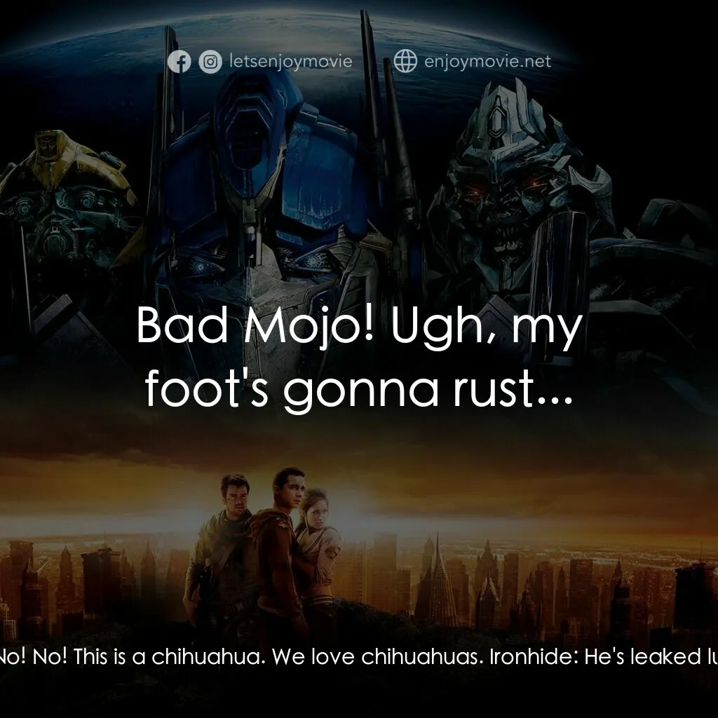 變形金剛電影對白：Ironhide:  You have a rodent infestation. Sam Witwicky:  A what? Ironhide:  Shall