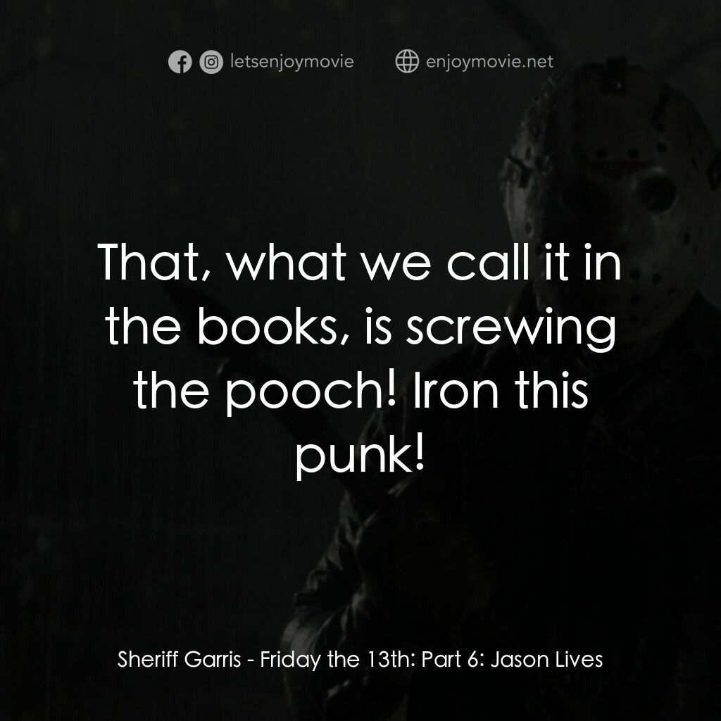 十三號星期五 6電影對白：Sheriff Garris:  That, what we call it in the books, is screwing the pooch! Iron 
