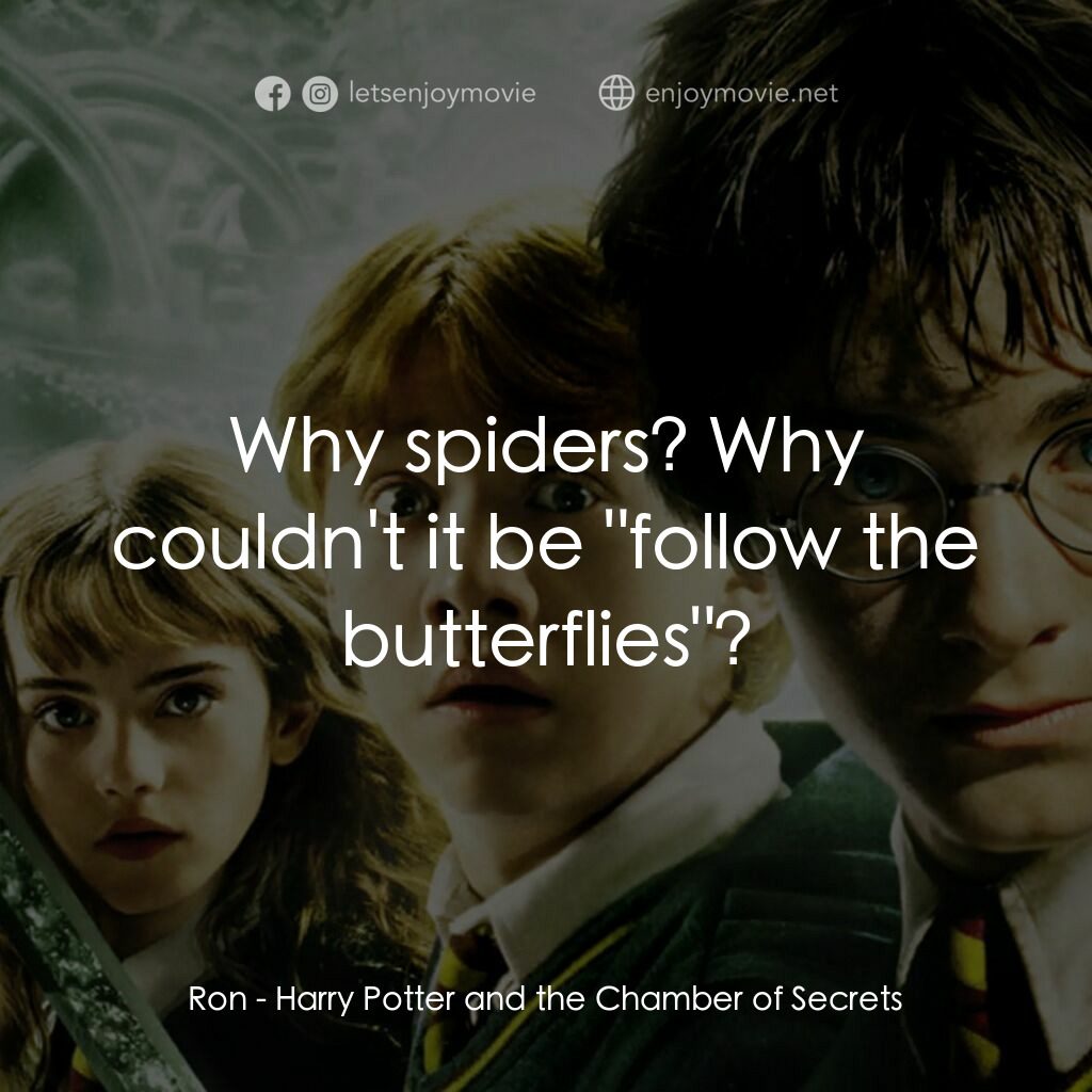 哈利波特：消失的密室電影對白：Ron:  Why spiders? Why couldn't it be 
