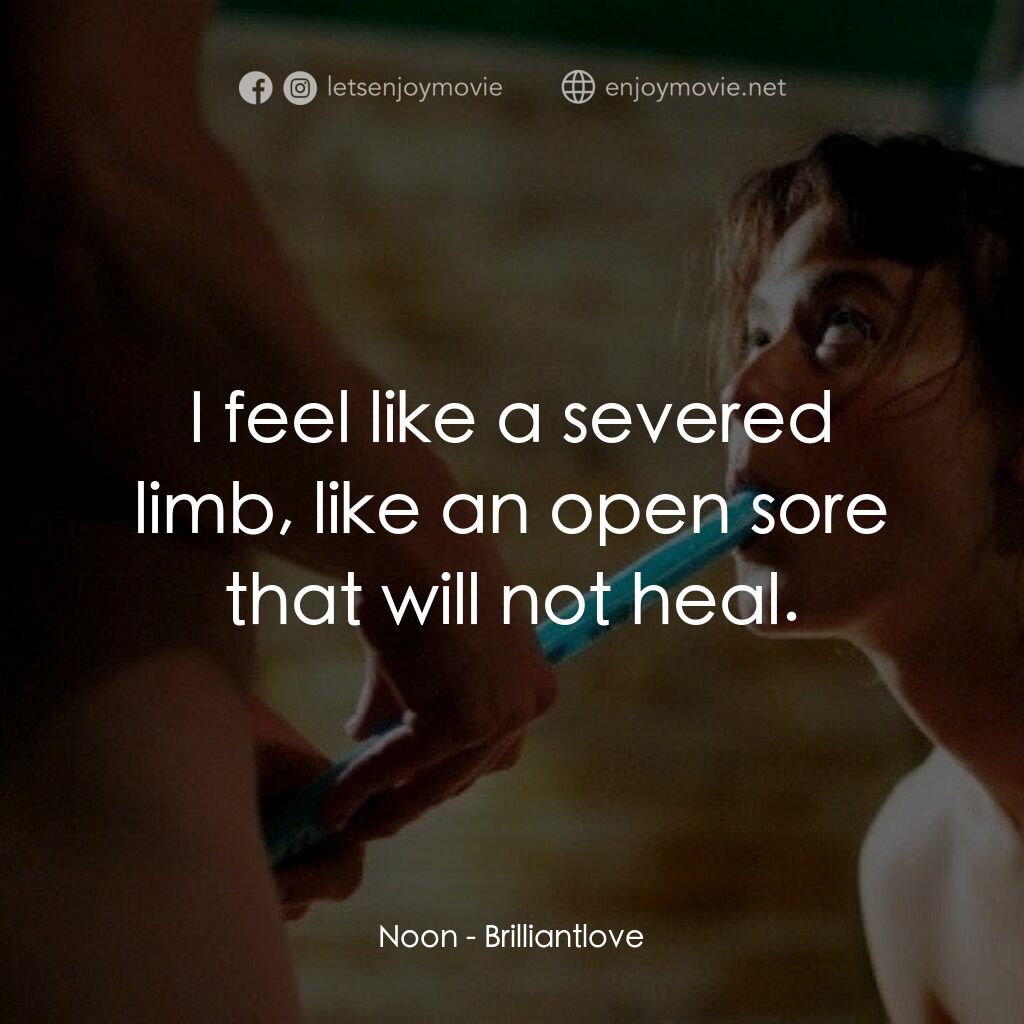 Brilliantlove電影對白：Noon:  I feel like a severed limb, like an open sore that will not heal.