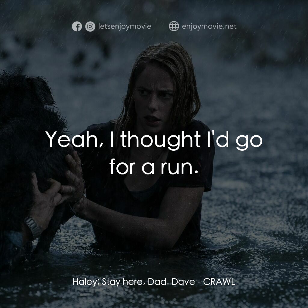 鱷魔電影對白：Haley:  Stay here, Dad. Dave:  Yeah, I thought I'd go for a run.