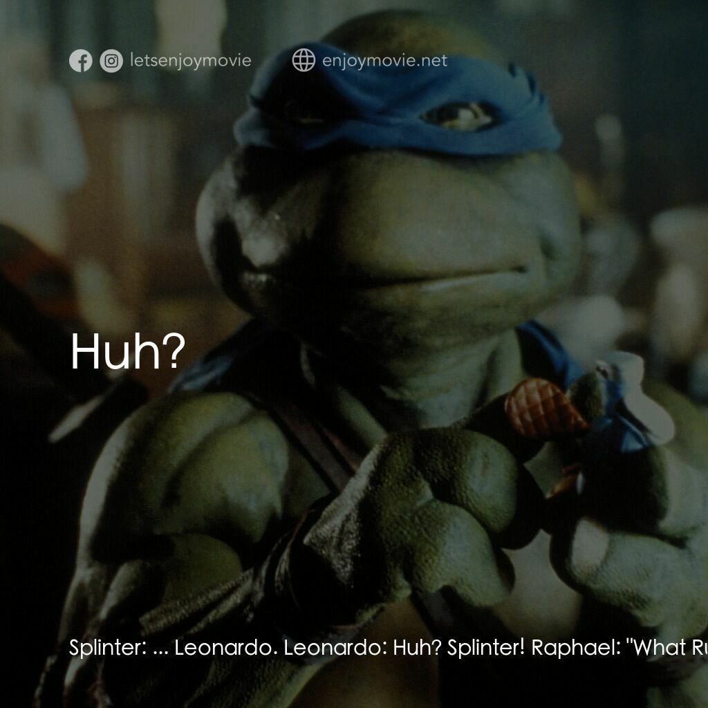 忍者龜電影對白：Splinter:  ... Leonardo. Leonardo:  Huh? Splinter! Raphael:  