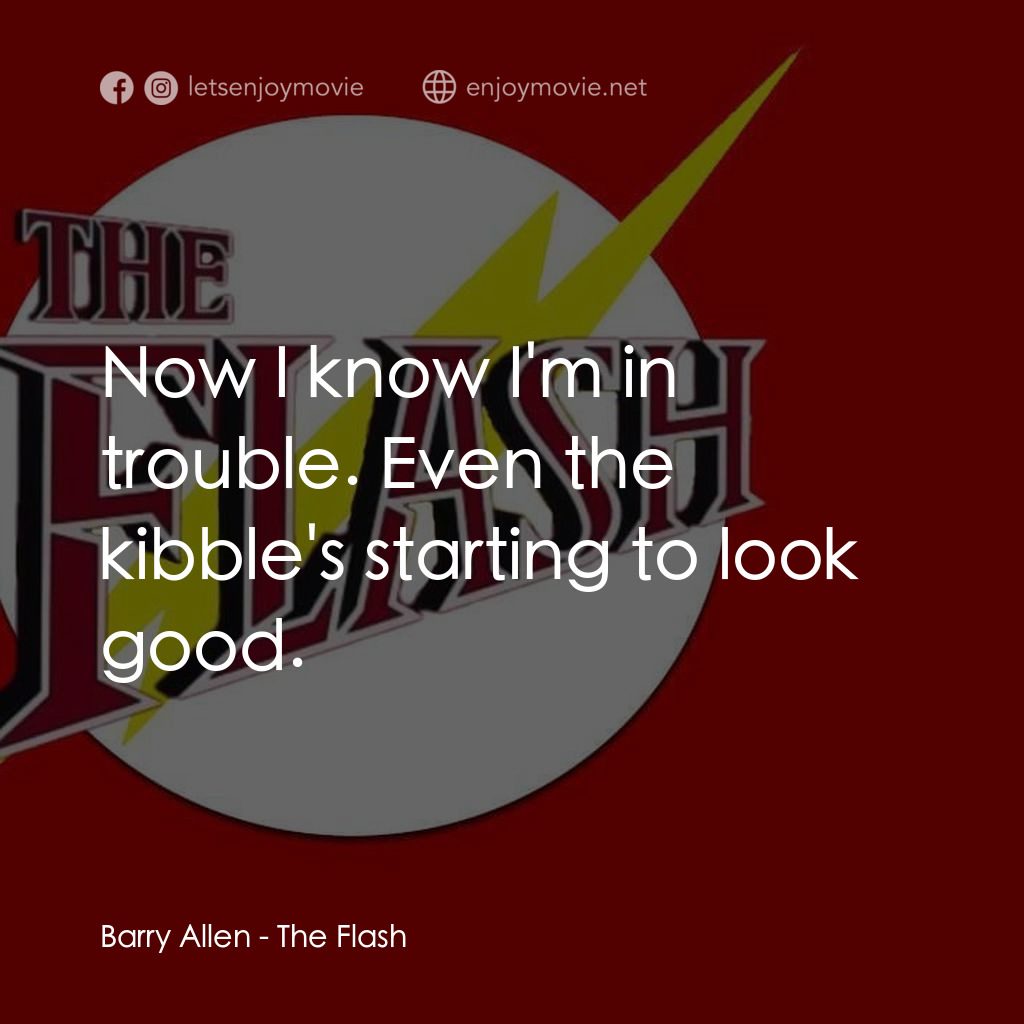 閃電俠電影對白：Barry Allen: Now I know I'm in trouble. Even the kibble's starting to look good.