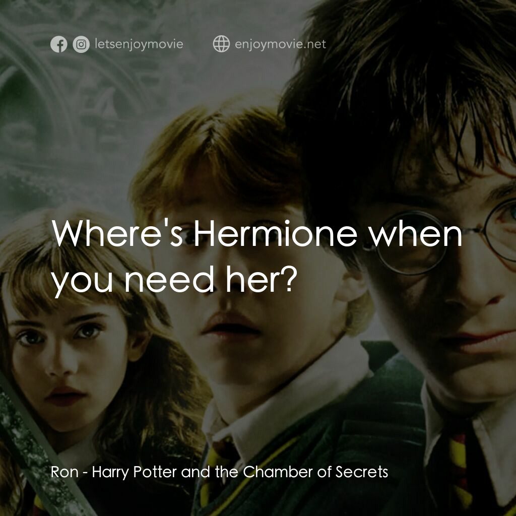 哈利波特：消失的密室電影對白：Ron:  Where's Hermione when you need her?