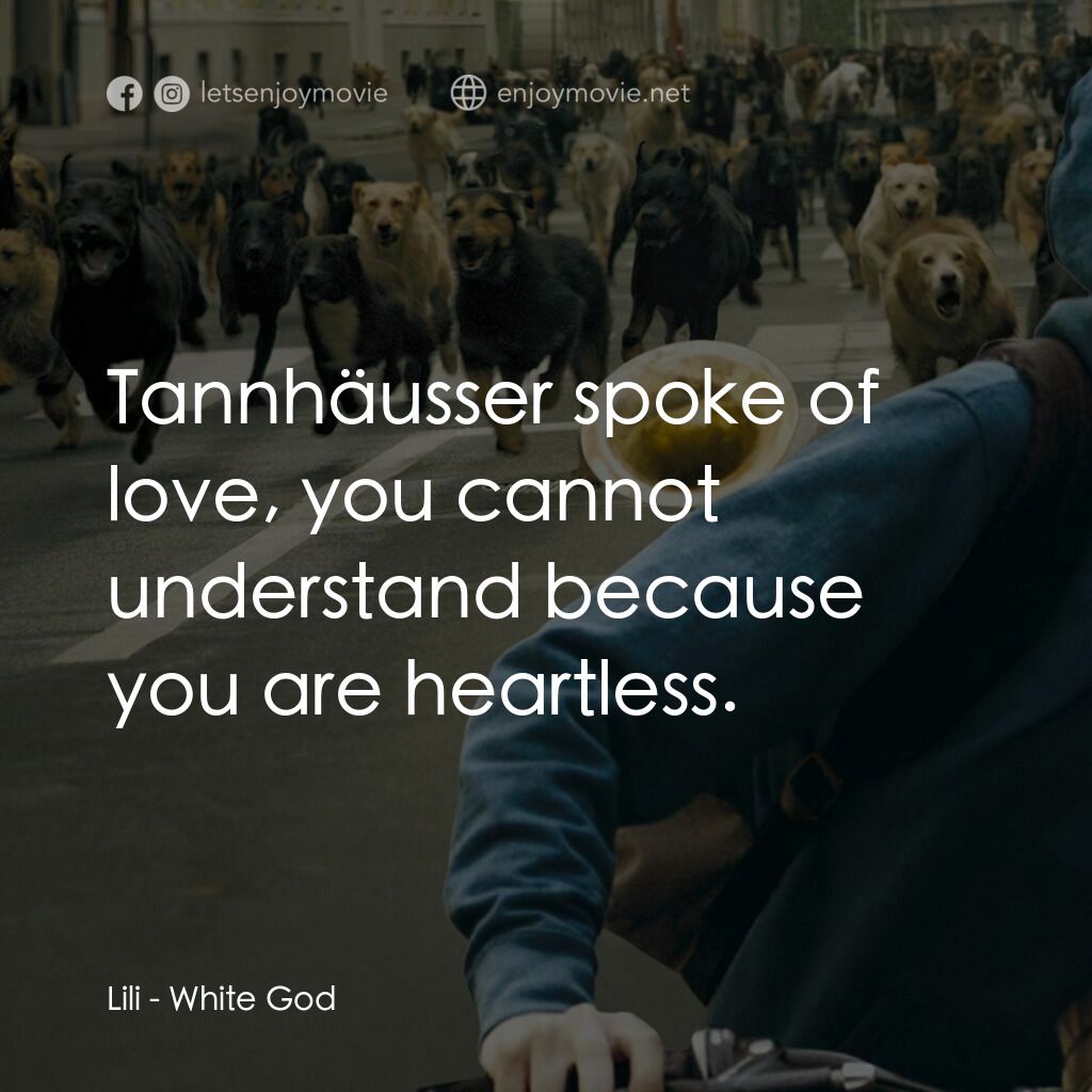 狗眼看人間電影對白：Lili:  Tannhäusser spoke of love, you cannot understand because you are heartless