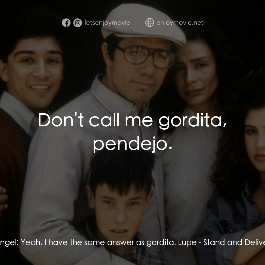 為人師表電影對白：Angel:  Yeah, I have the same answer as gordita. Lupe:  Don't call me gordita, pe