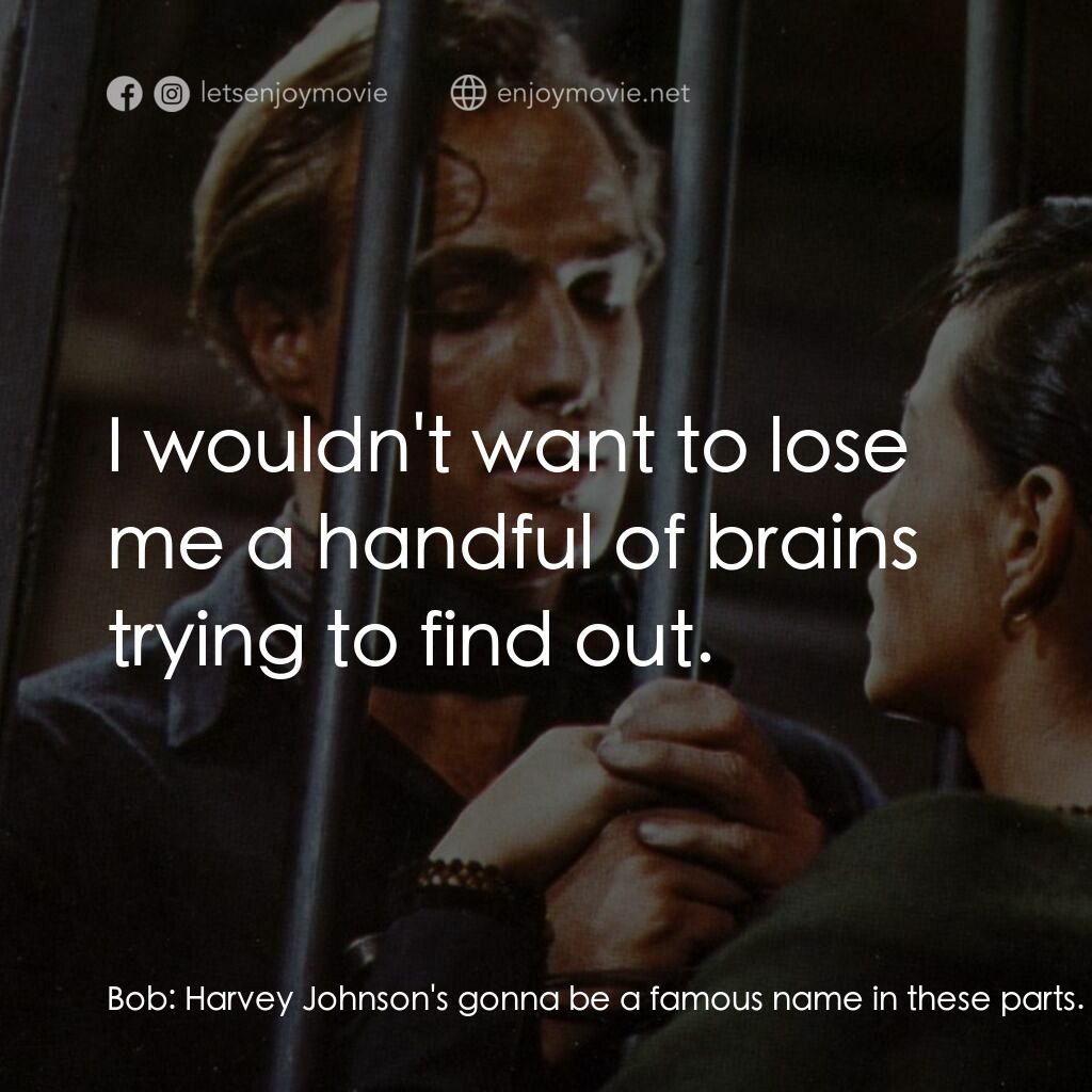 獨眼龍電影對白：Bob:  Harvey Johnson's gonna be a famous name in these parts. Harvey Johnson:  Ho