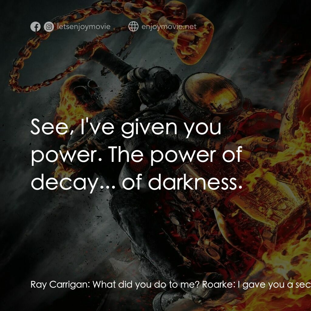 惡靈戰警：復仇時刻電影對白：Ray Carrigan:  What did you do to me? Roarke:  I gave you a second chance, you're