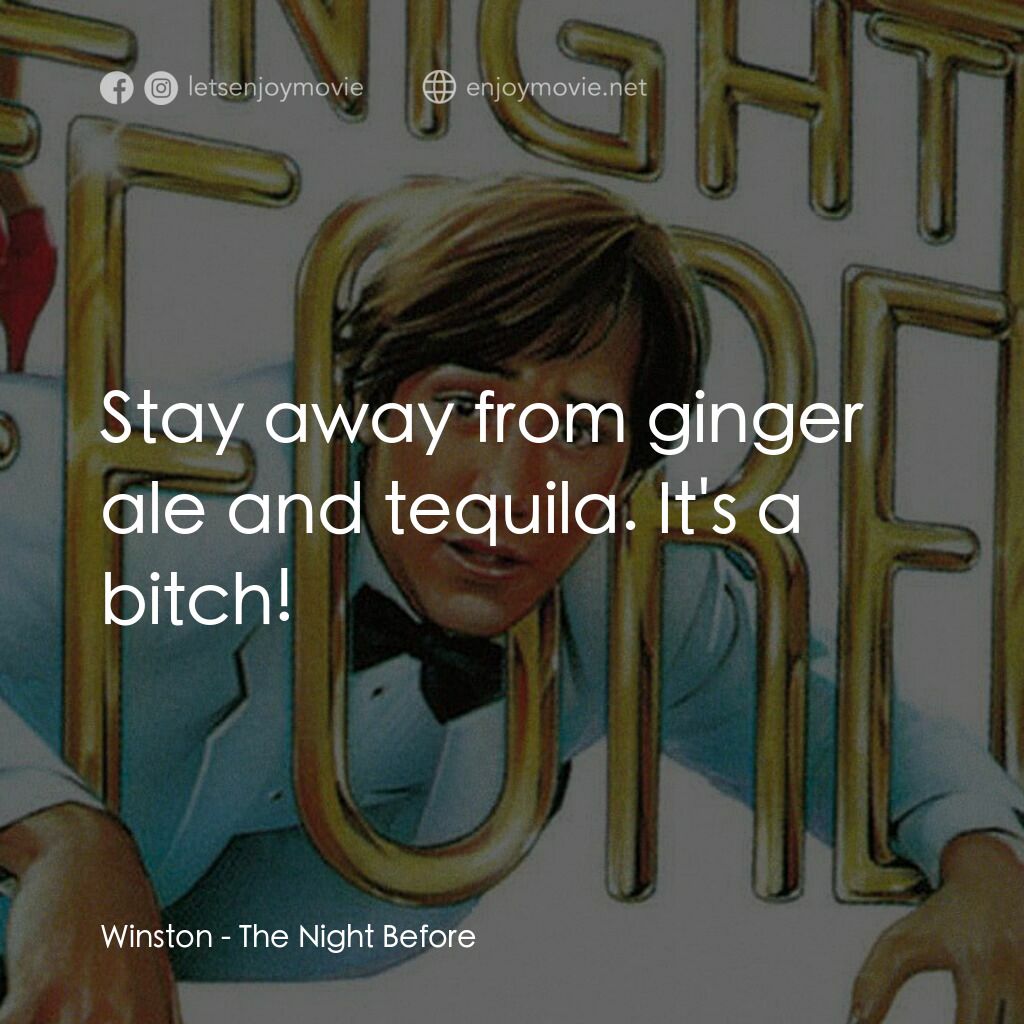 乖仔撞邪電影對白：Winston:  Stay away from ginger ale and tequila. It's a bitch!
