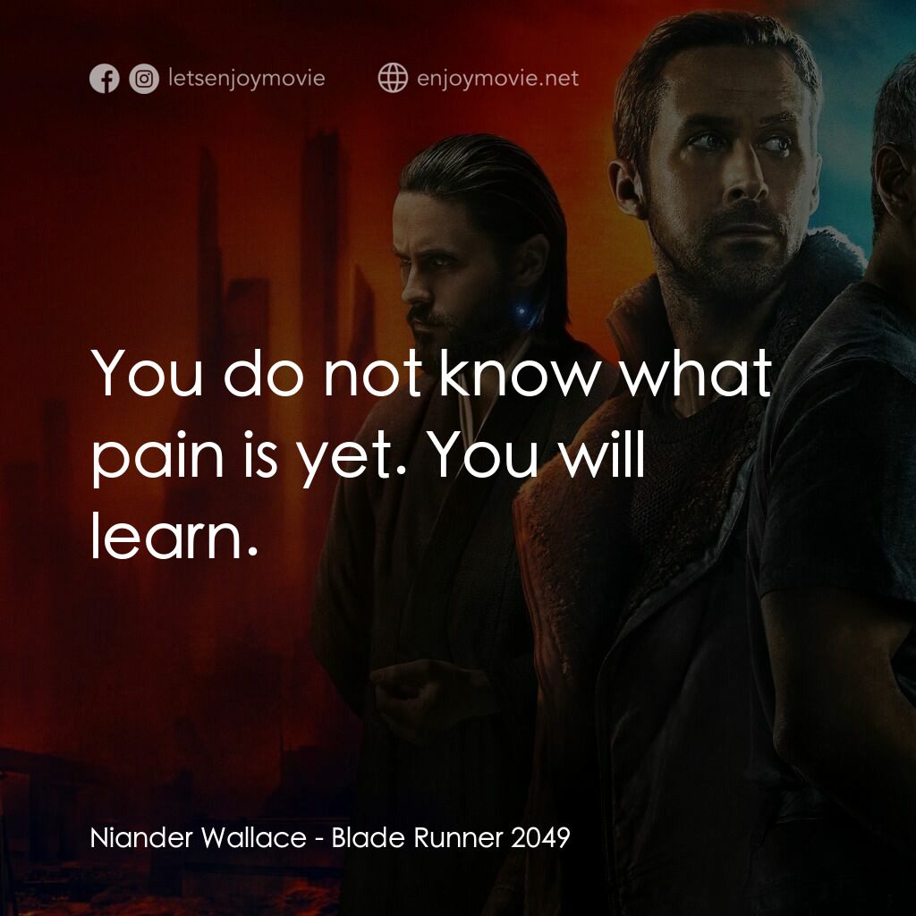 銀翼殺手2049電影對白：Niander Wallace:  You do not know what pain is yet. You will learn.