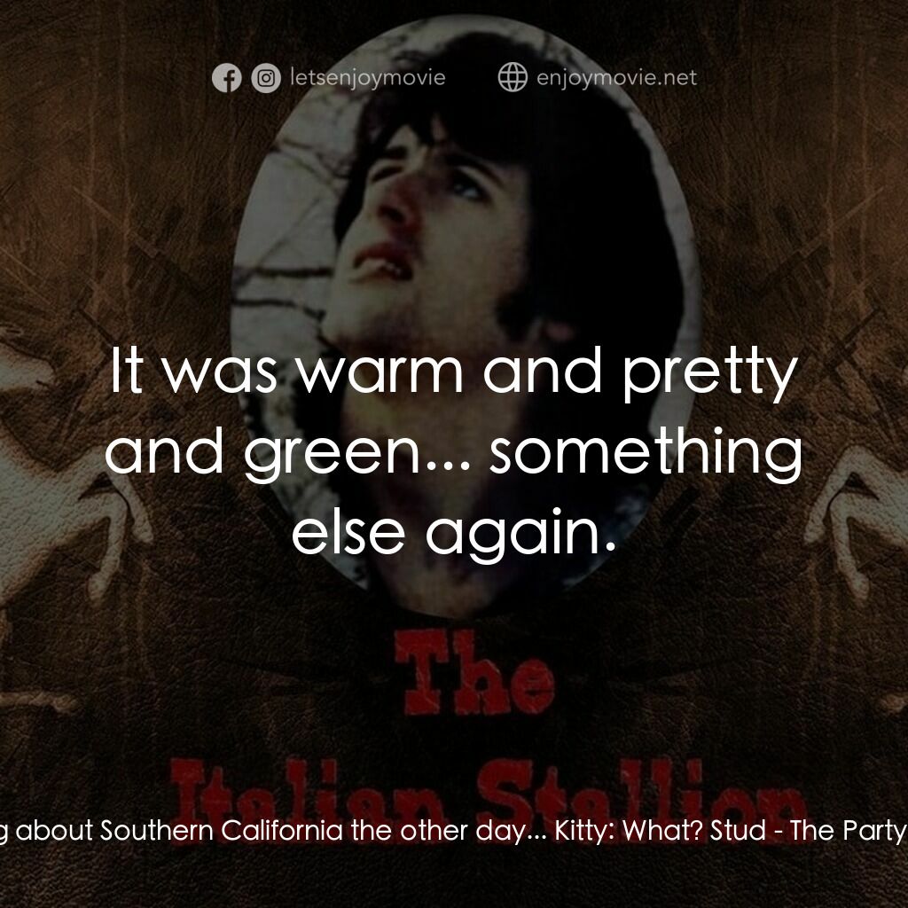 義大利種馬電影對白：Stud:  I was thinking about Southern California the other day... Kitty:  What? St