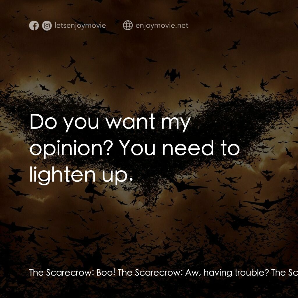 蝙蝠俠—俠影之謎電影對白：The Scarecrow:  Boo! The Scarecrow:  Aw, having trouble? The Scarecrow:  Take a s