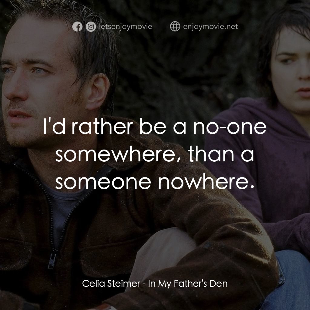 在我父親的洞穴裏經典對白：Celia Steimer: I'd rather be a no-one somewhere, than a someone nowhere.