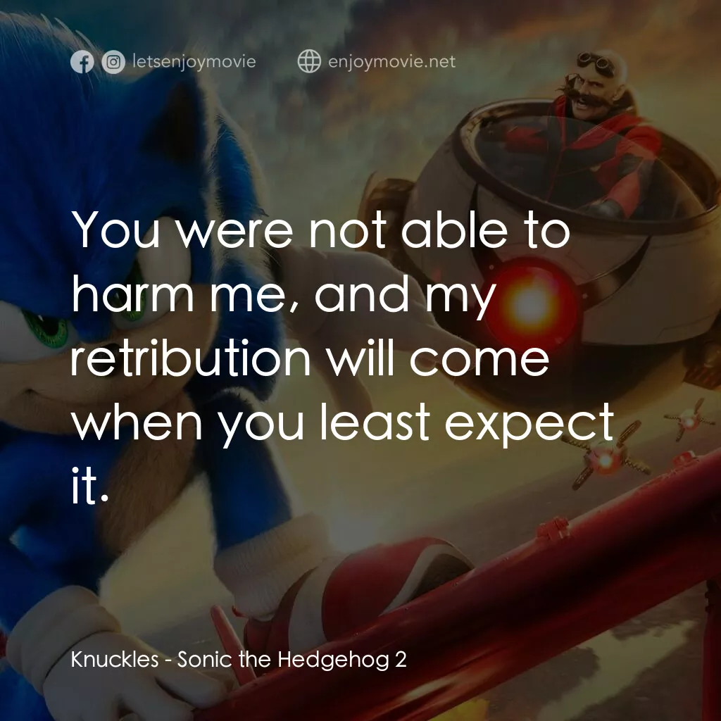 超音鼠大電影2電影對白：Knuckles:  You were not able to harm me, and my retribution will come when you le