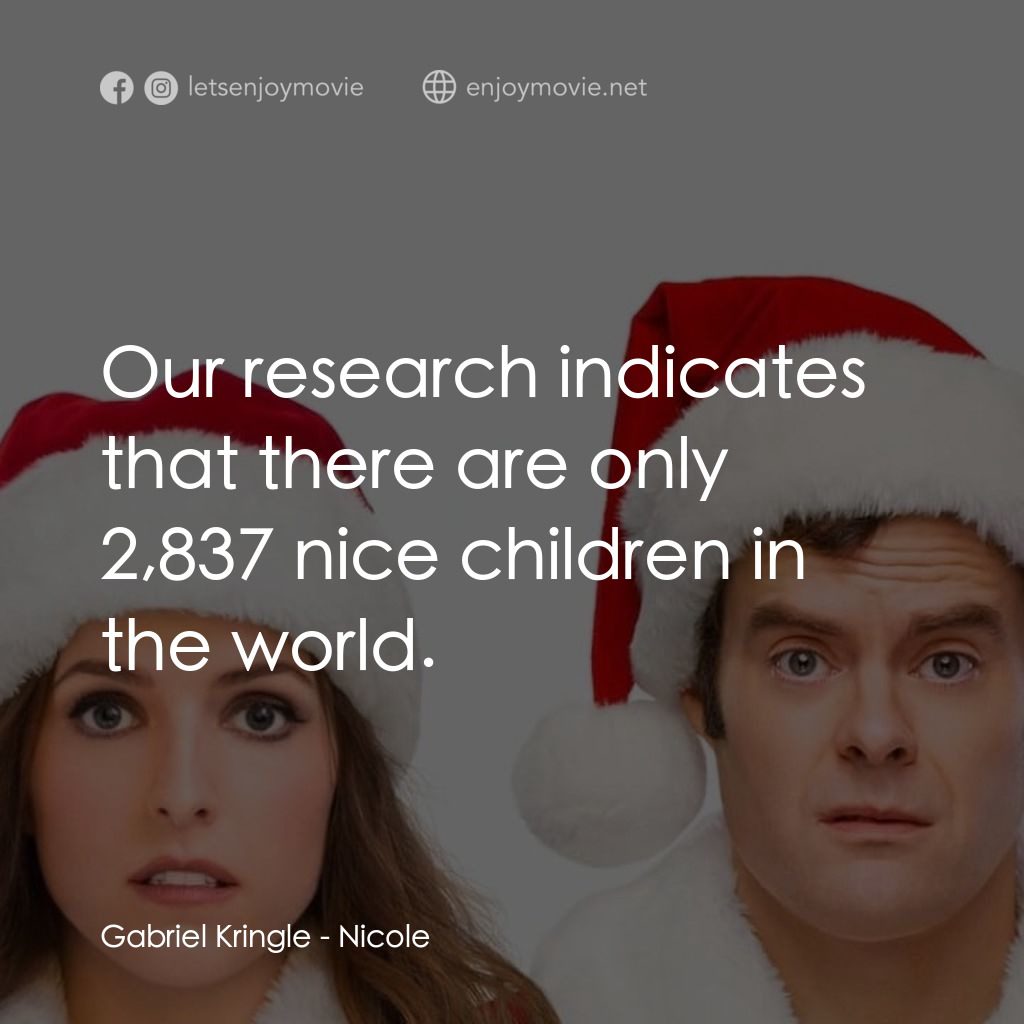 聖誕家族經典對白：Gabriel Kringle: Our research indicates that there are only 2,837 nice children in the world.
