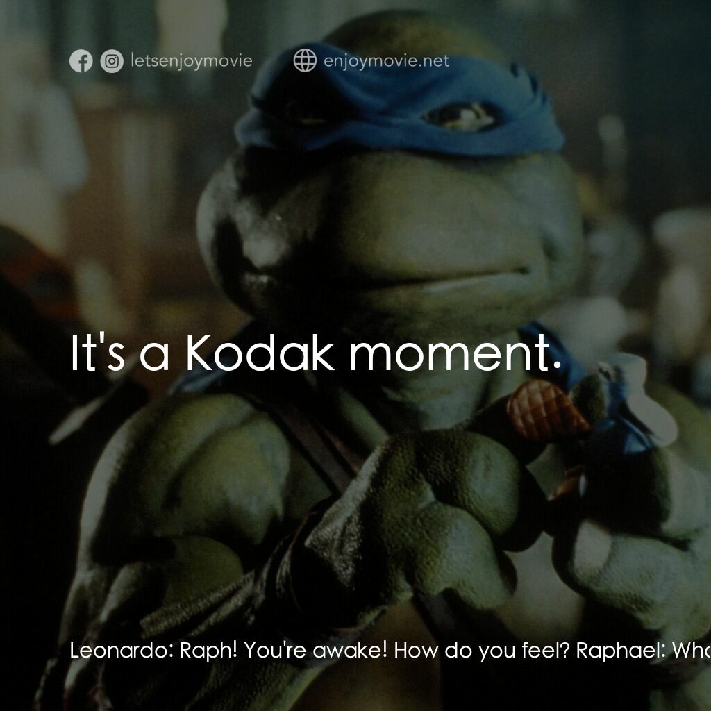 忍者龜電影對白：Leonardo:  Raph! You're awake! How do you feel? Raphael:  What's a guy gotta do..