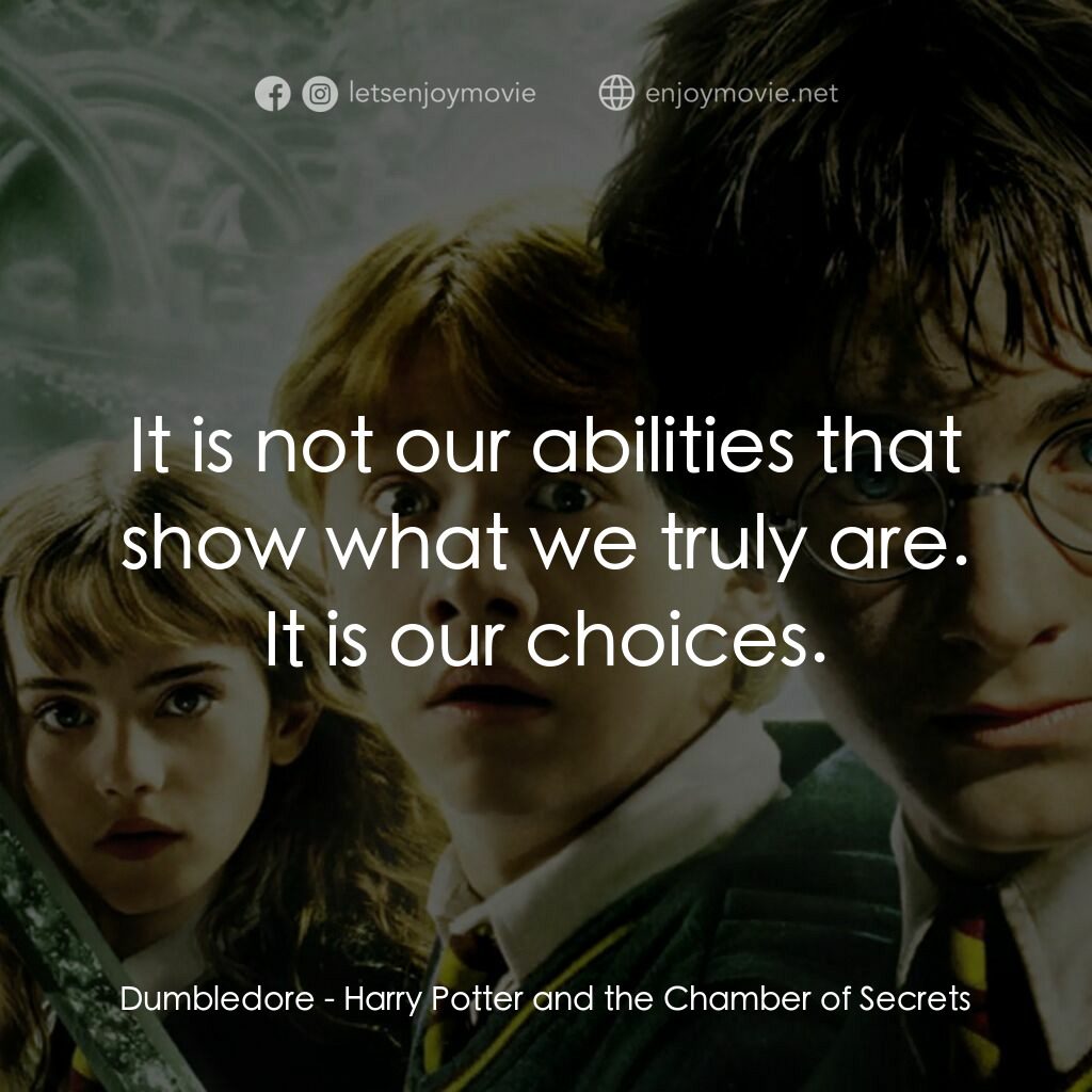 哈利波特：消失的密室電影對白：Dumbledore:  It is not our abilities that show what we truly are. It is our choic