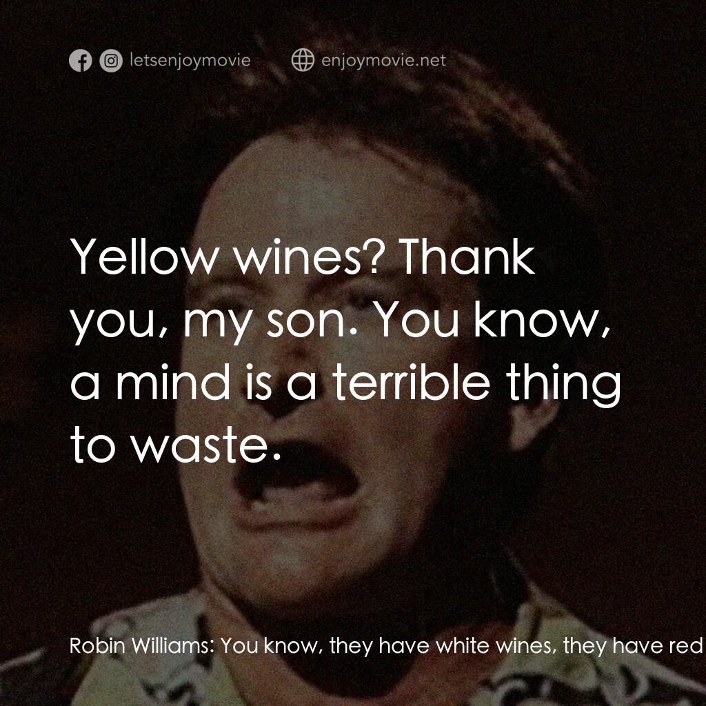 An Evening with Robin Williams電影對白：Robin Williams:  You know, they have white wines, they have red wines... Audience