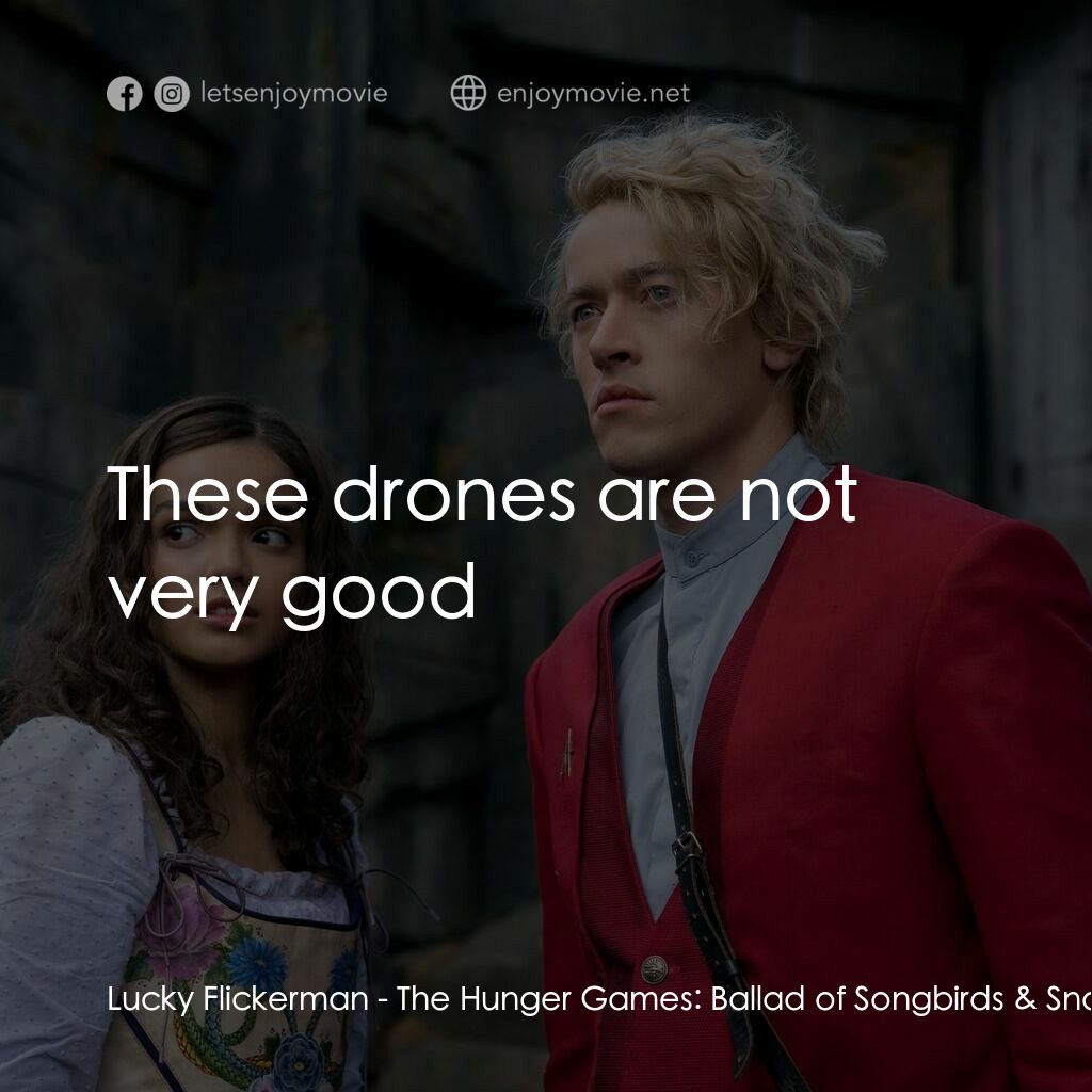 飢餓遊戲：鳴鳥與游蛇之歌電影對白：Lucky Flickerman:  These drones are not very good