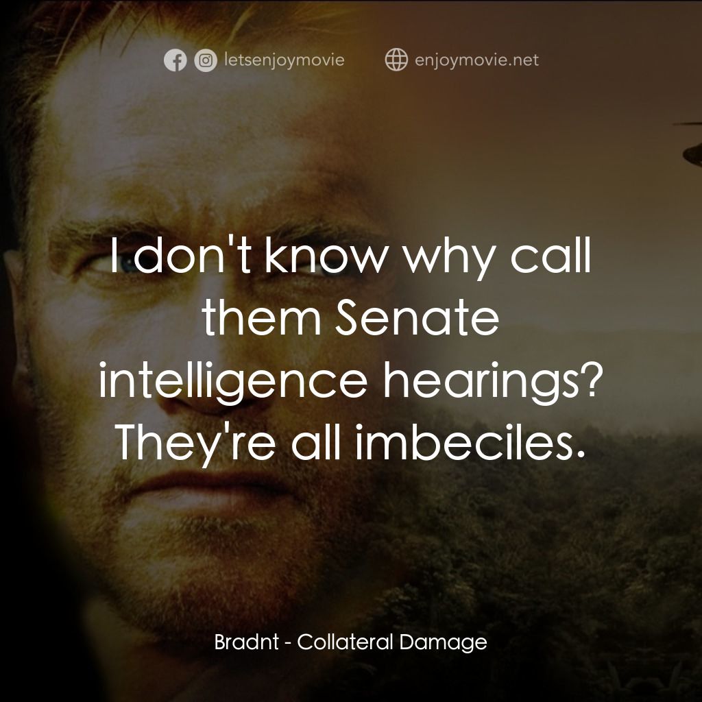 直擊要害電影對白：Bradnt: I don't know why call them Senate intelligence hearings? They're all imbe